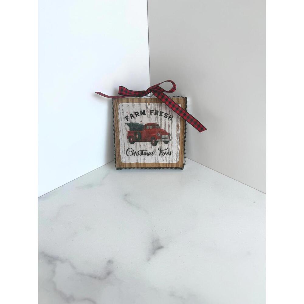 Mini Square Ribbon Metal Farm Fresh Christmas Trees Decor Holiday Christmas